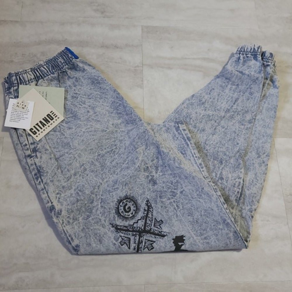 NWT Vintage 90s Gitano Stop Production Blue Acid Wash Jogger Pants Size 18 XL